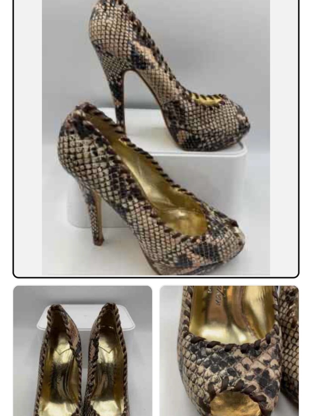 Ted Baker Metallic Gold & Snakeskin Peep-Toe High Heels